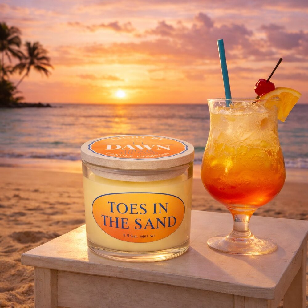 Toes In The Sand Soy Candle – Tropical Beach Scent – 4 oz Glass Jar Hand Poured